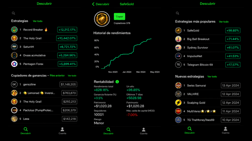 screenshots of IC Markets' copy trading app 
