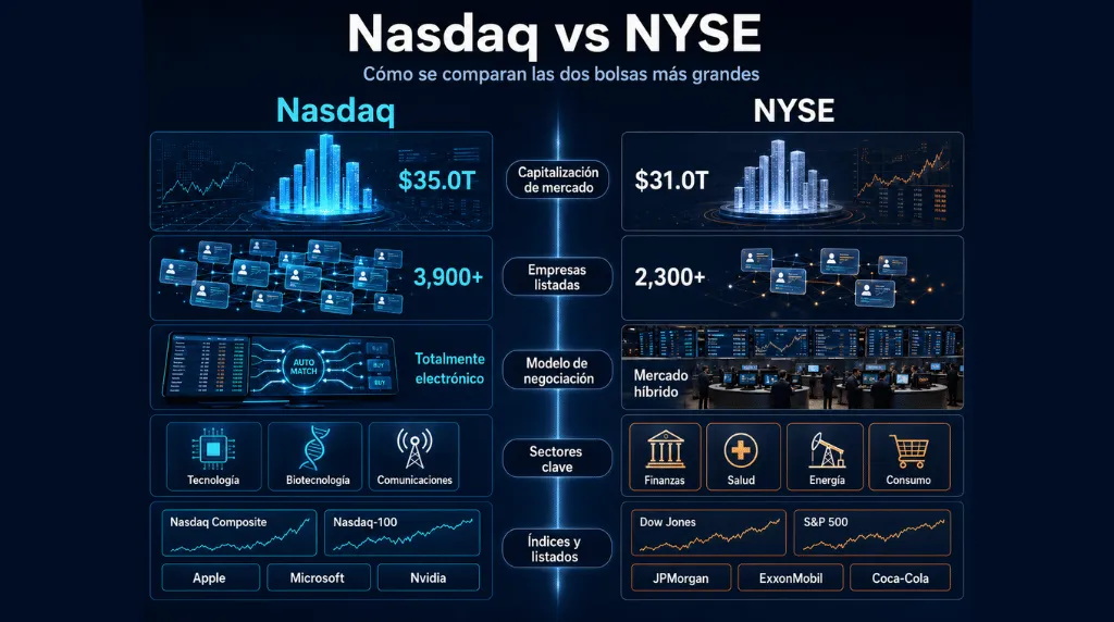 Imagen 2: Nasdaq frente a NYSE: diferencias clave de un vistazo Vantage Markets