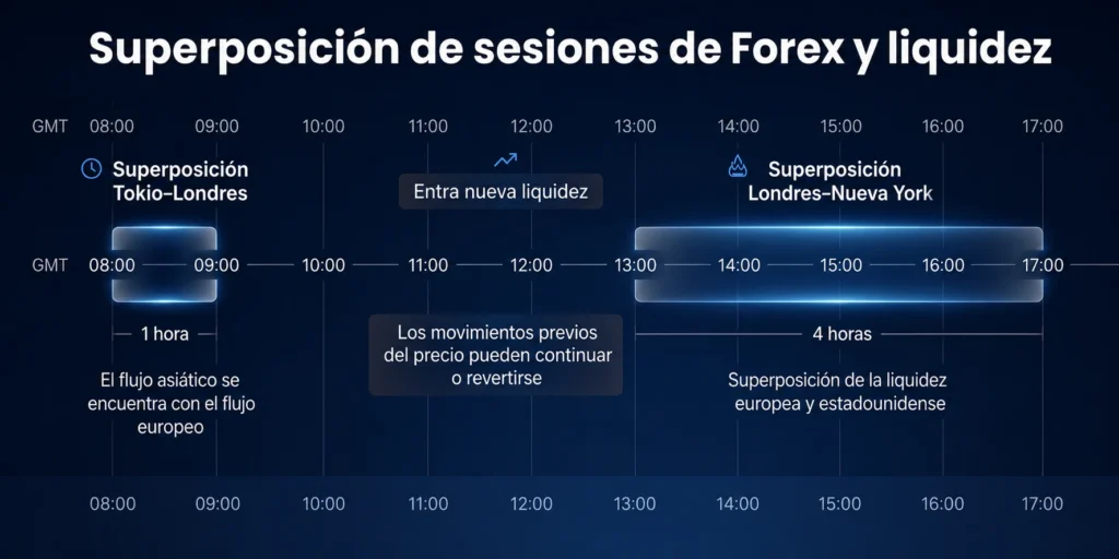 Solapamientos de sesiones de forex y liquidez Vantage Markets