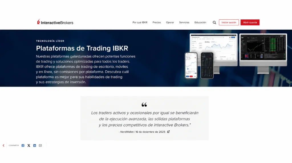 Captura de pantalla de las plataformas de trading de IBKR, consideradas entre las mejores para el day trading.