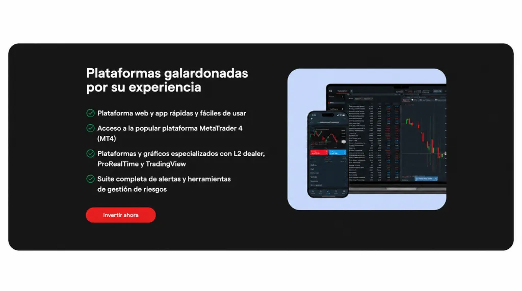 Captura de pantalla de la plataforma de trading de IG, una de las mejores plataformas para el day trading.