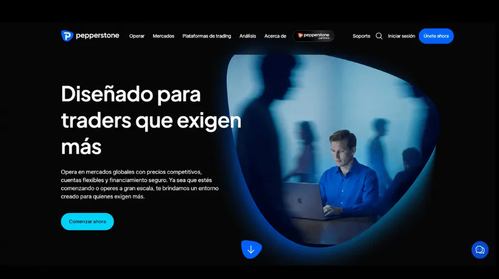 Captura de pantalla del sitio web de trading de Pepperstone, una de las mejores plataformas de day trading.