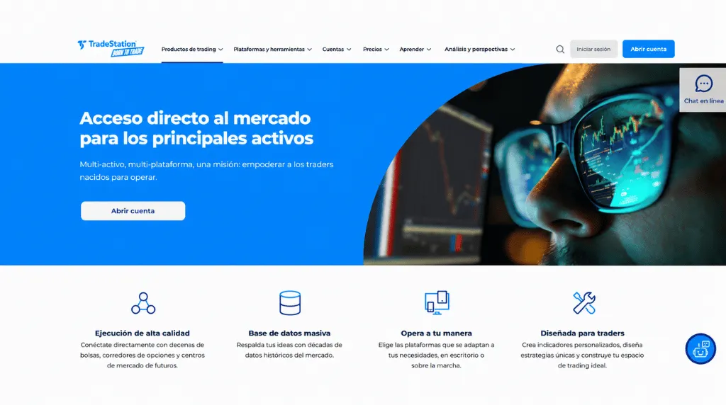 Captura de pantalla del sitio web de trading de TradeStation, considerada la mejor plataforma para el day trading.
