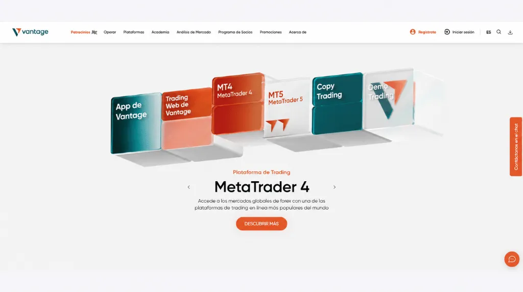 Captura de pantalla del sitio web de Vantage Markets sobre las mejores plataformas de day trading.