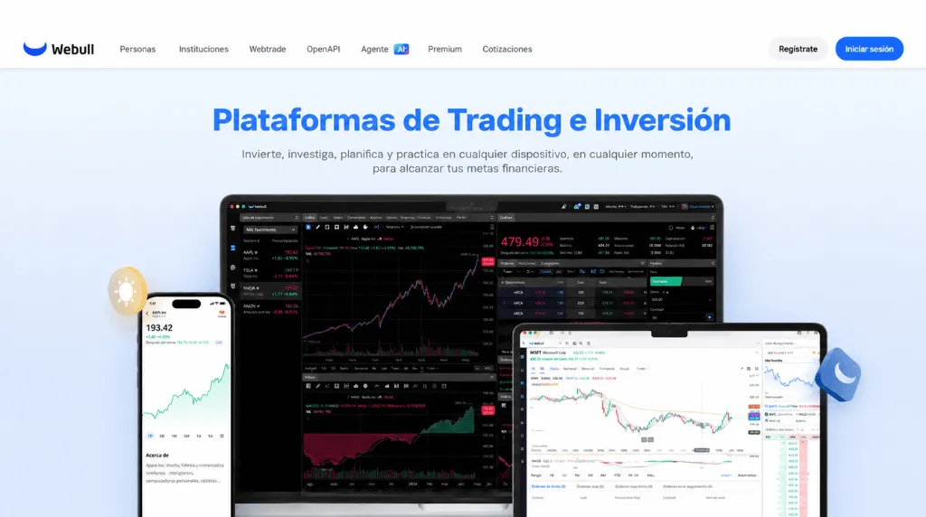 Captura de pantalla de la plataforma de trading Webull, una de las mejores plataformas para el day trading.