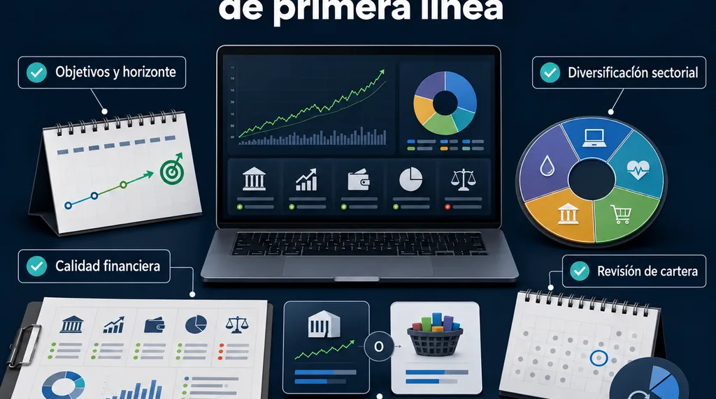 Proceso para invertir en acciones blue chip con objetivos, análisis y diversificación