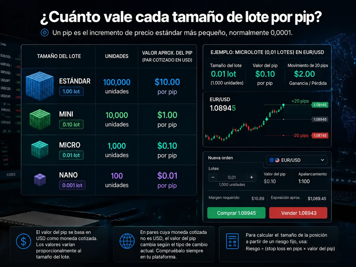¿Cuánto vale cada tamaño de lote de Forex por pip?