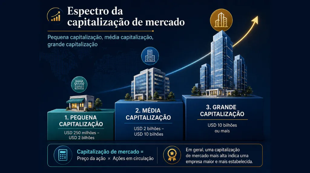 Imagem 1 Infográfico — Espectro de Capitalização de Mercado: Small Cap, Mid Cap, Large Cap – Vantage Markets