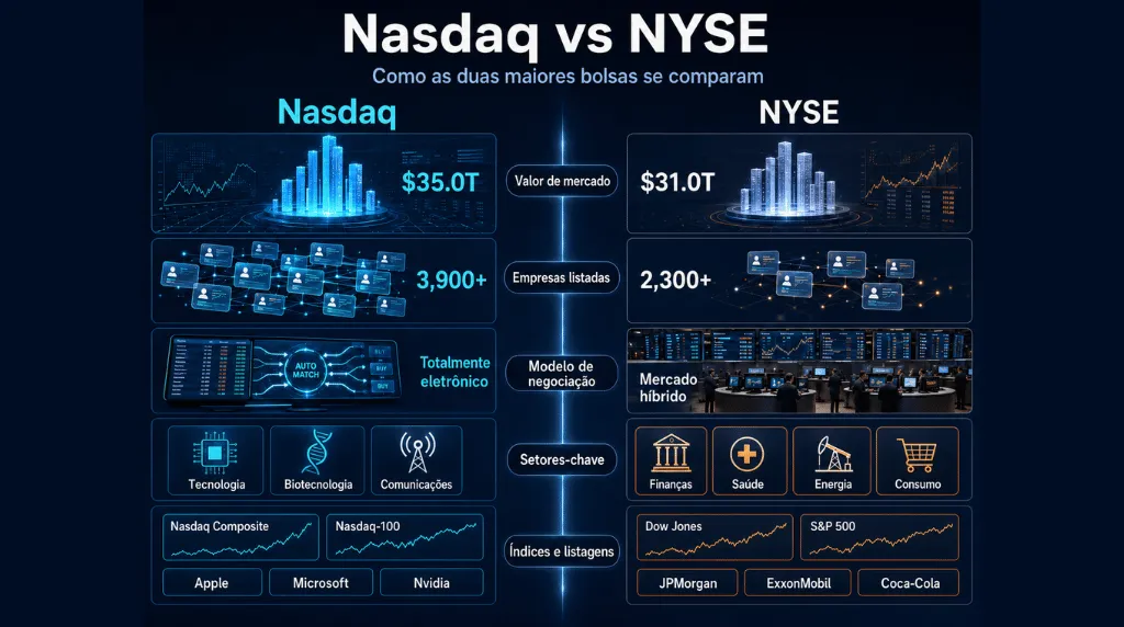 Imagem 2: Nasdaq vs. NYSE – Principais diferenças em resumo Vantage Markets