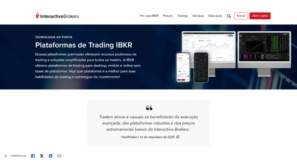 Captura de tela das plataformas de negociação da IBKR, destacadas entre as melhores plataformas de day trading.