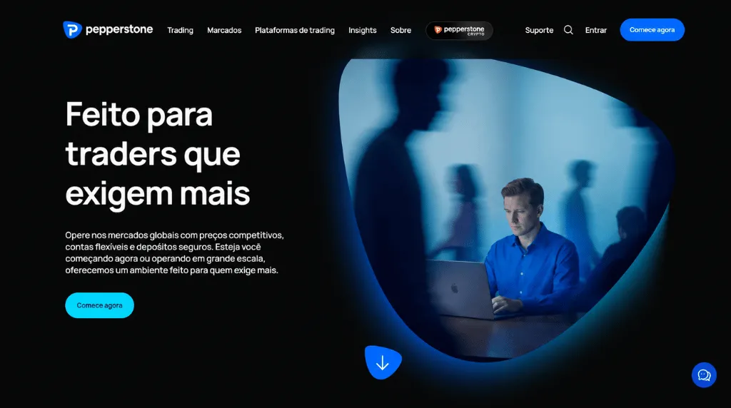 Captura de tela do site de negociação da Pepperstone, uma das melhores plataformas de day trading