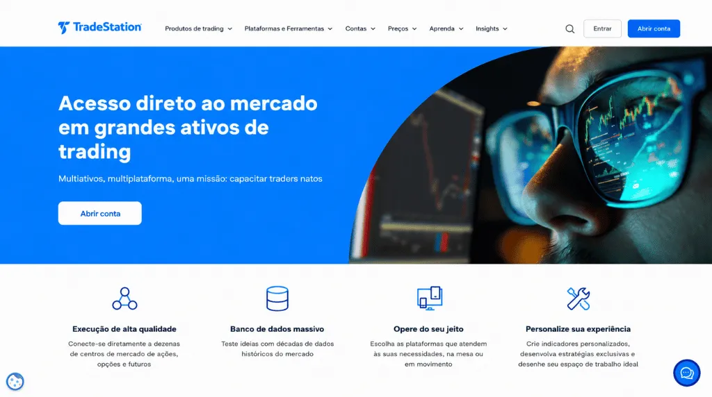 Captura de tela do site de negociação da TradeStation, considerada a melhor plataforma de day trading.
