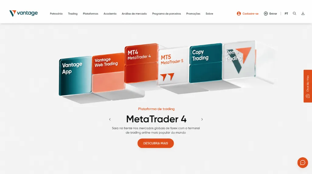 Captura de tela do site da Vantage Markets sobre as melhores plataformas de day trading