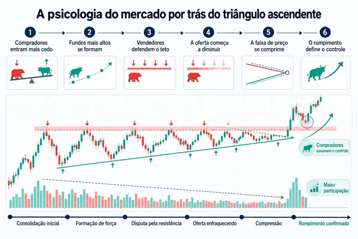 Como o comportamento de compradores e vendedores muda à medida que o triângulo amadurece