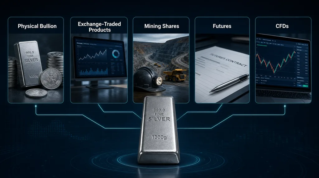 Five routes to silver exposure: bullion, exchange-traded products, mining shares, futures and CFDs Vantage Markets 